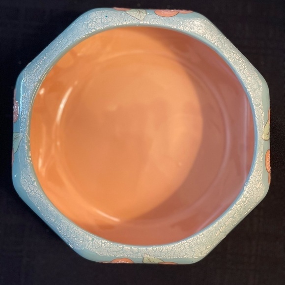 Vintage Ceramic Teal & Peach Floral Artisan Bowl Planter Pot Dish - Picture 3 of 6